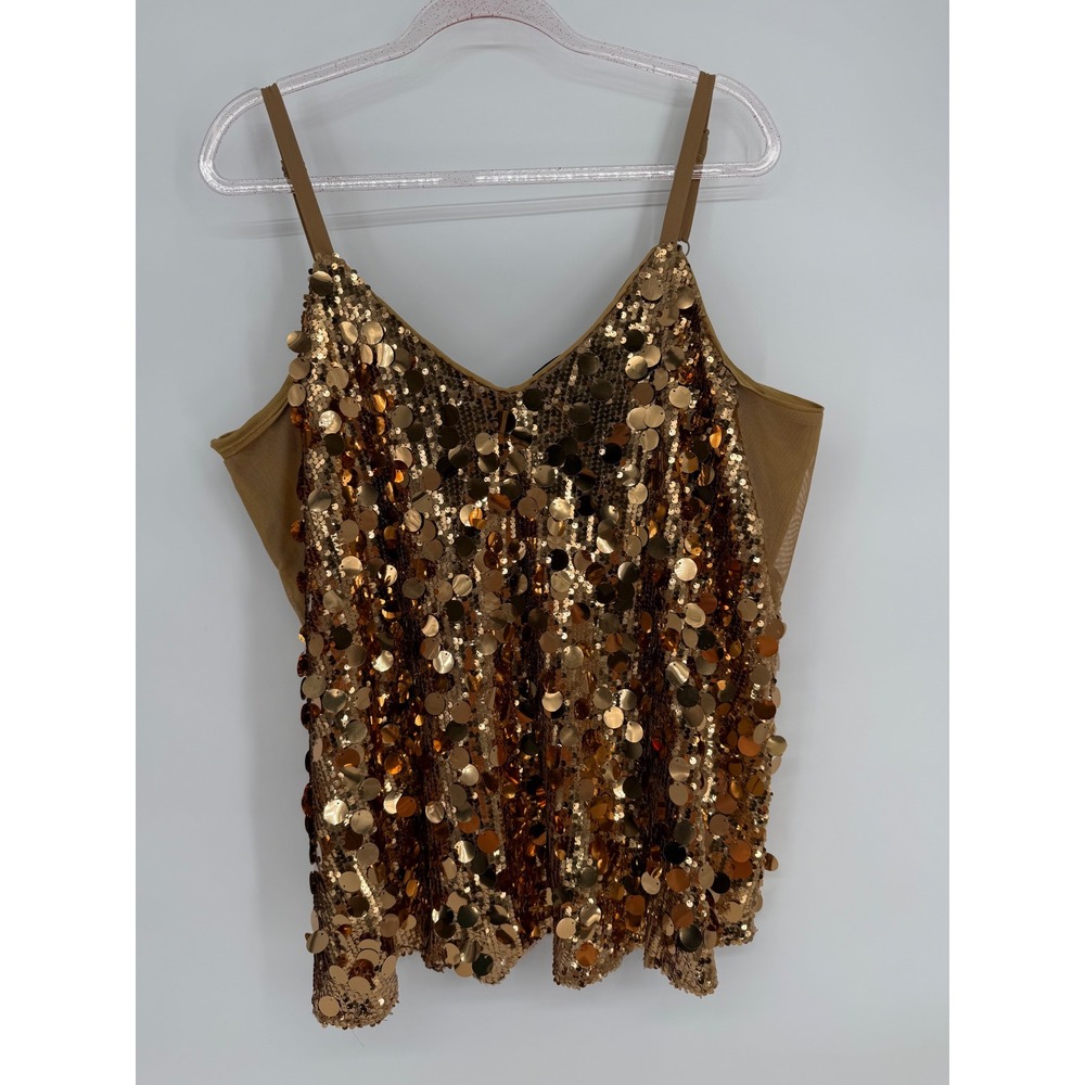 Torrid Gold Sequin Cami Top Womens V Neck‎ Mesh Back Adjustable Straps Sz 0 US L